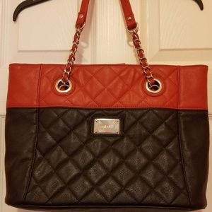 Nine West Quilted Color Block Red and Black Purse